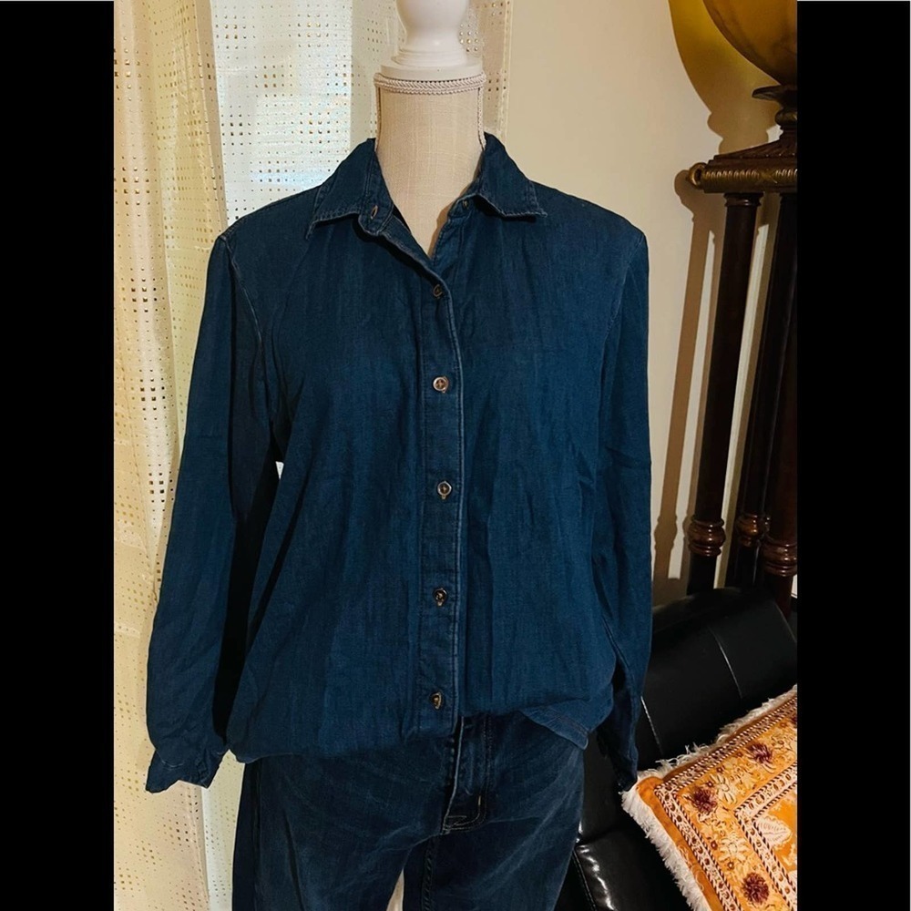 Riders by Lee Denim Chambray Shirt Red Fleece Lined Size Large